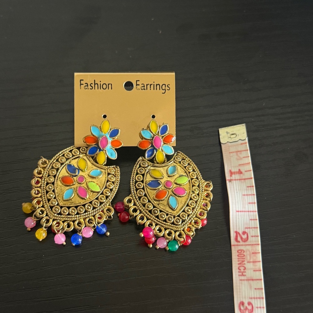 Ethnic Indian Wear Multicolor Gold Earrings - Picture 8 of 8